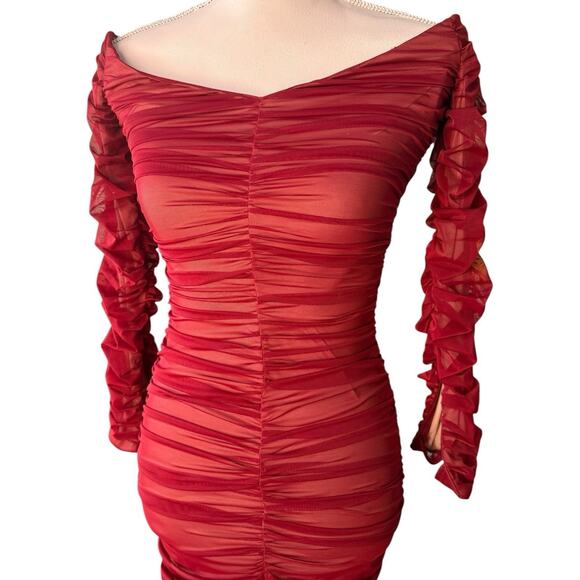 HOUSE OF CB Wine Stretch Tulle Dress Size XS - Picture 4 of 12